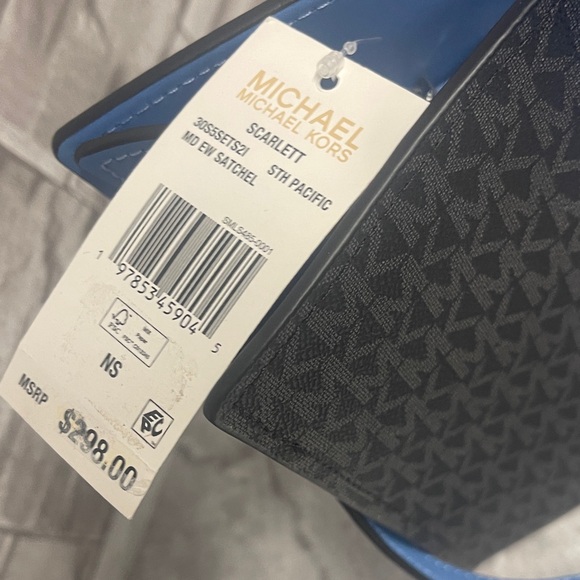 Michael Kors Scarlett Med Satchel & Matching Wallet Set Black/Sth Pacific Blue - Picture 10 of 14